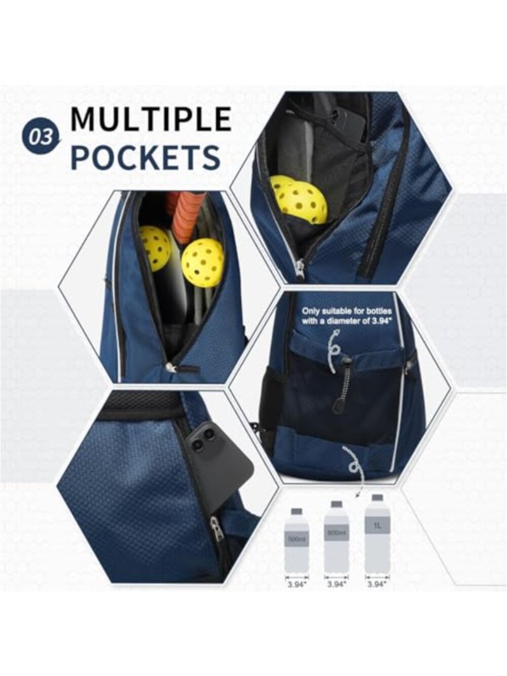 32L Pickleball Sling Bag Convertible Paddle Racket Backpack - Picture 3 of 5